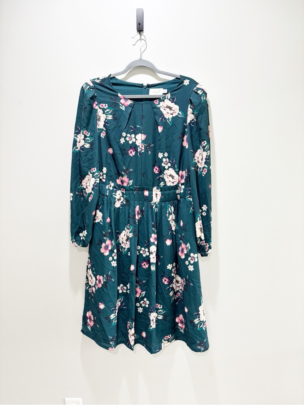 Eliza J Teal Floral Midi Dress Fall Wedding Guest Fit And Flare Size 16